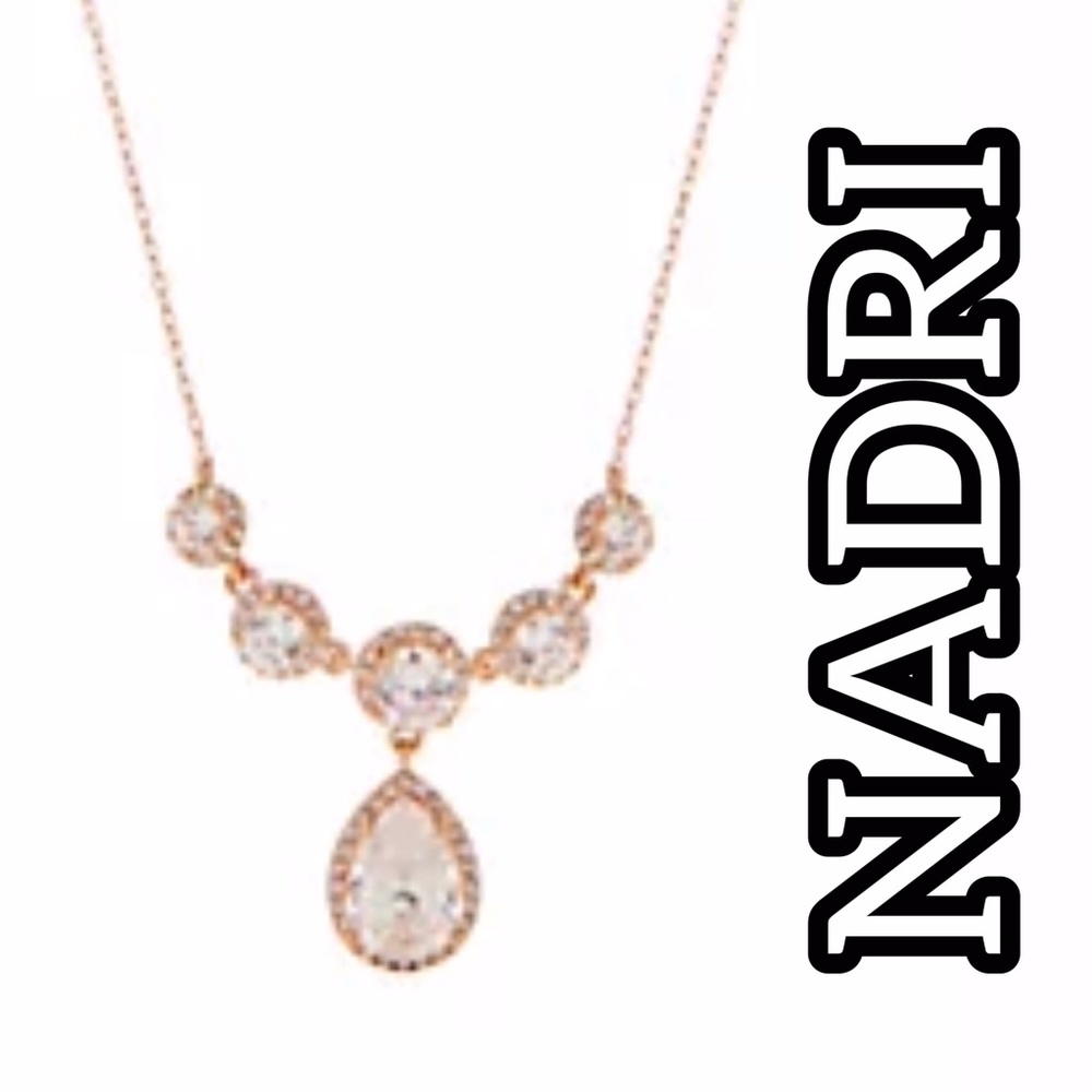 NWT NADRI FRONTAL CRYSTAL ROSE GOLD-TONE CZ PENDANT NECKLACE